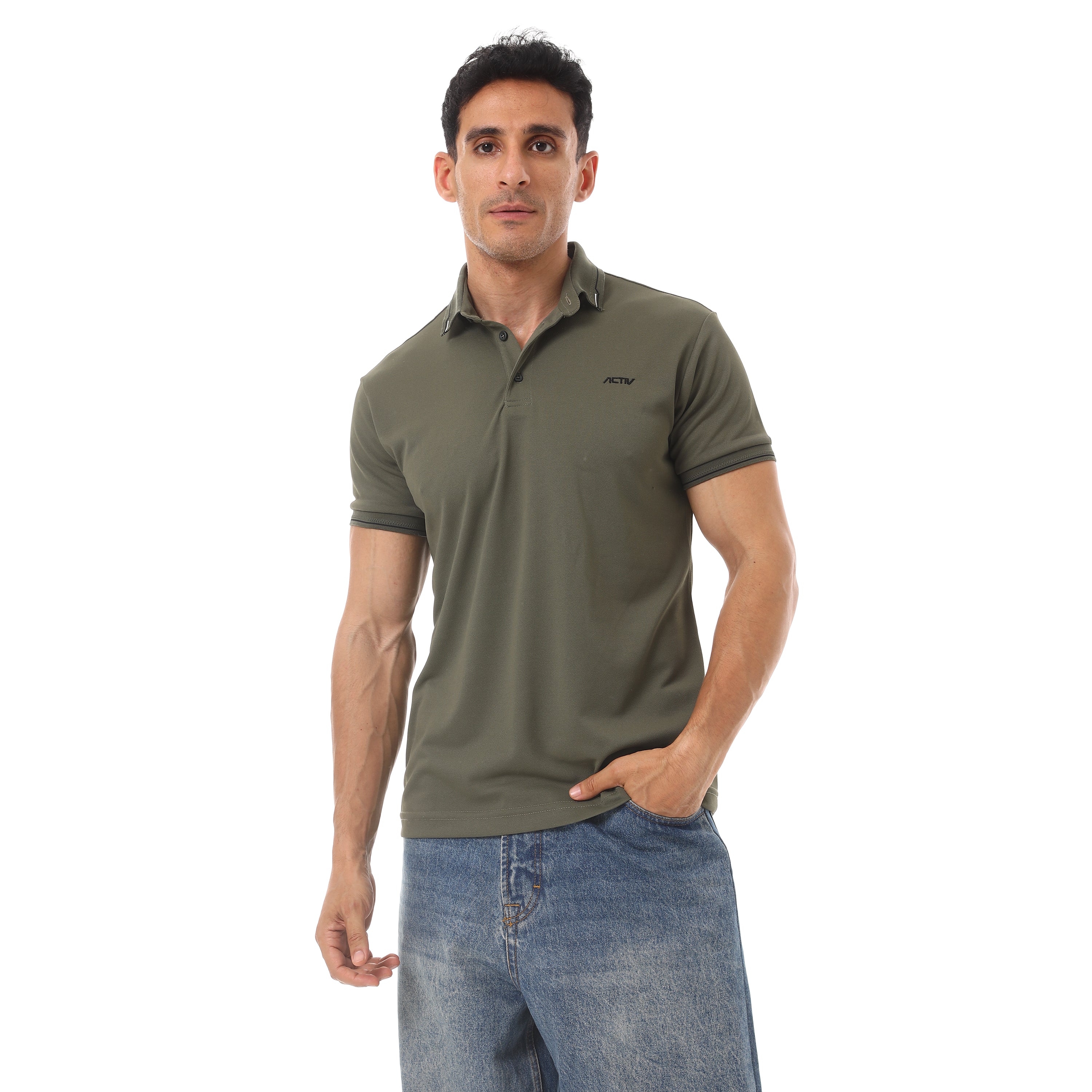 ACTIV MEN'S BUTTON POLO SHIRT - OLIVE