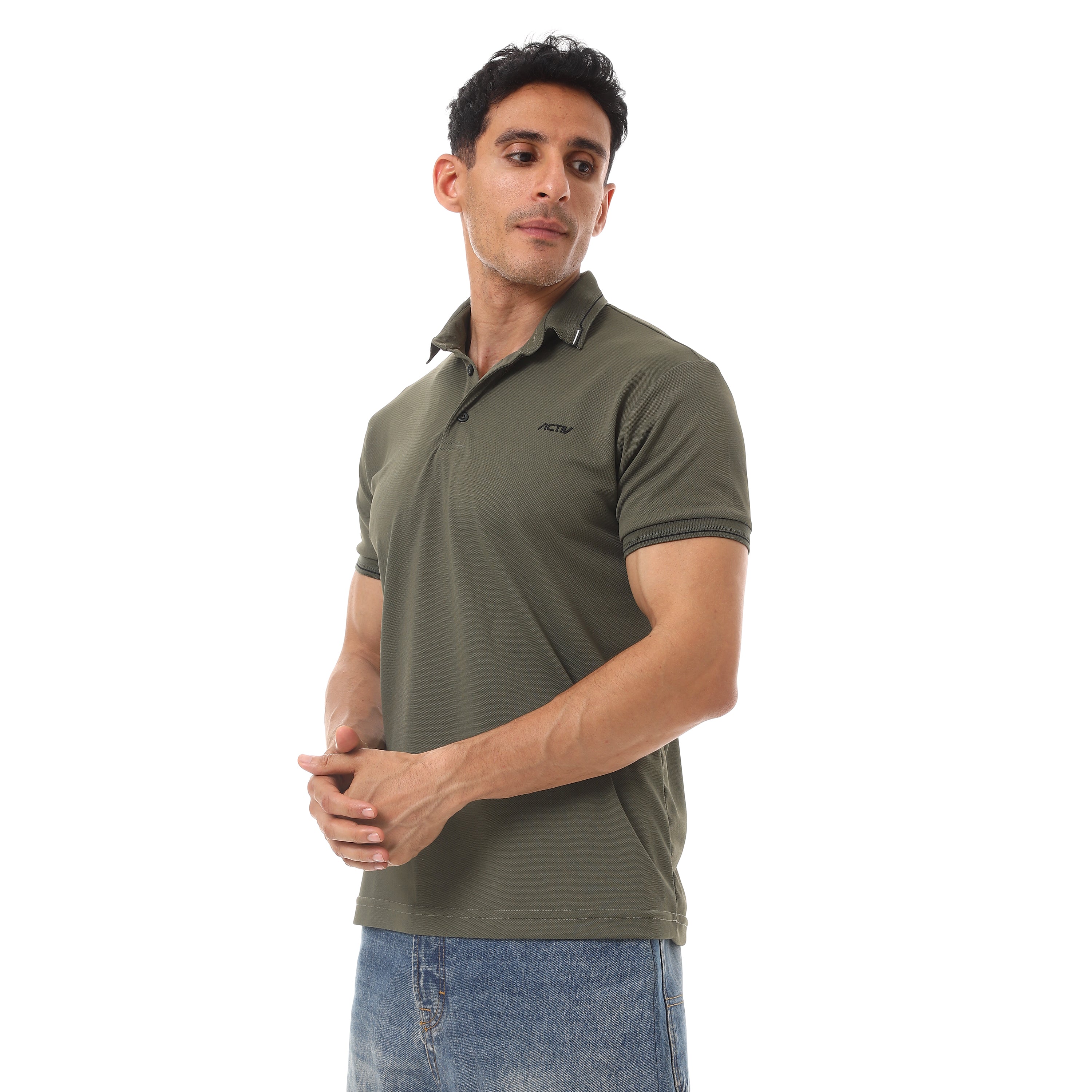 ACTIV MEN'S BUTTON POLO SHIRT - OLIVE