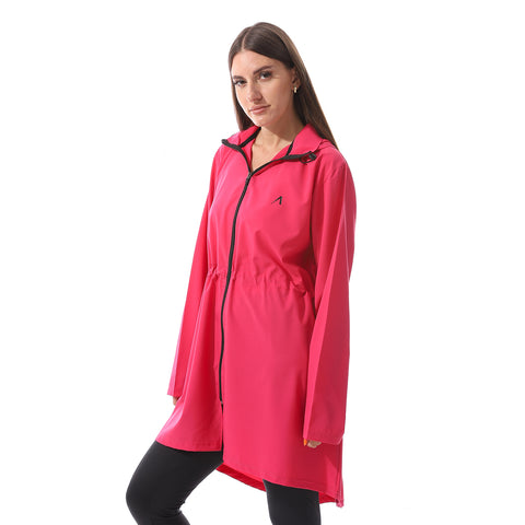 LONG DRAWSTRING HOODED JACKET - FUCHSIA