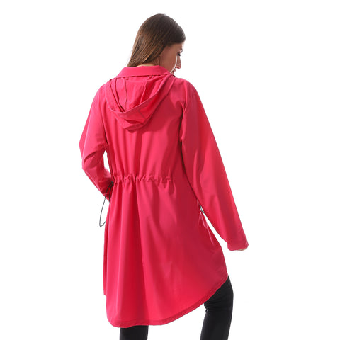 LONG DRAWSTRING HOODED JACKET - FUCHSIA