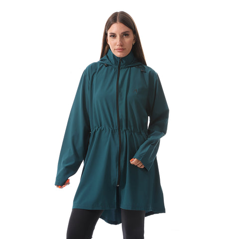 LONG DRAWSTRING HOODED JACKET - TURQUOIS