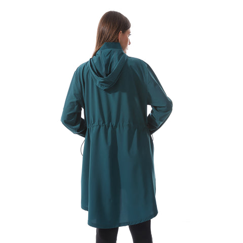 LONG DRAWSTRING HOODED JACKET - TURQUOIS