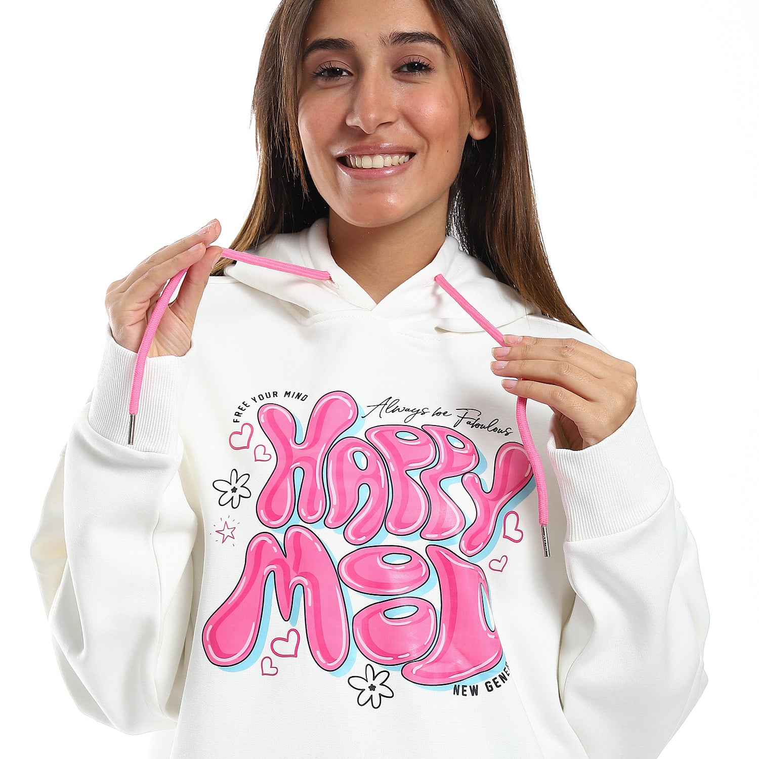HAPPY MOOD PRINTED HOODIE - OFF WHIT 