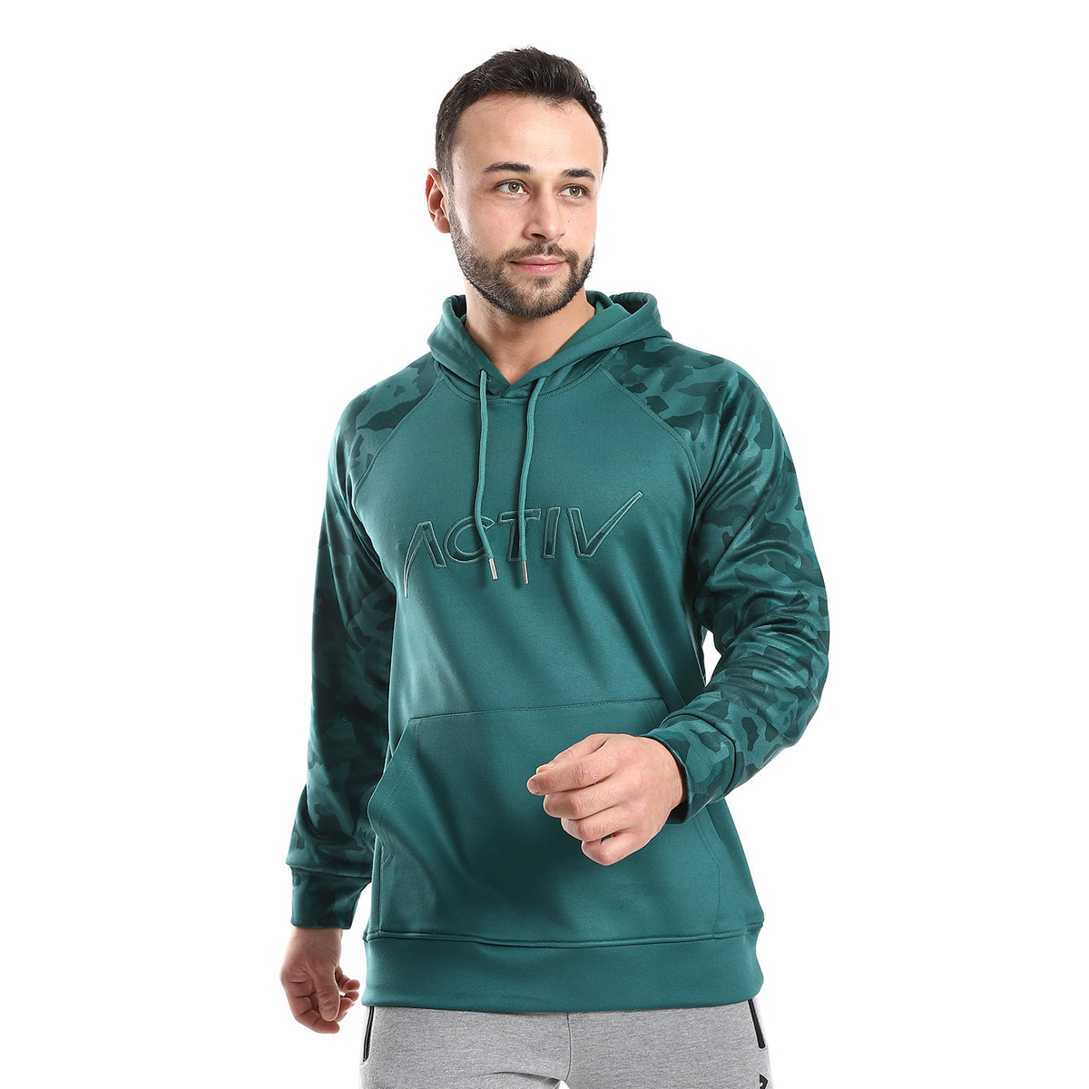 CAMOUFLAG PRINT OVERSIZ HOODIE - GREEN