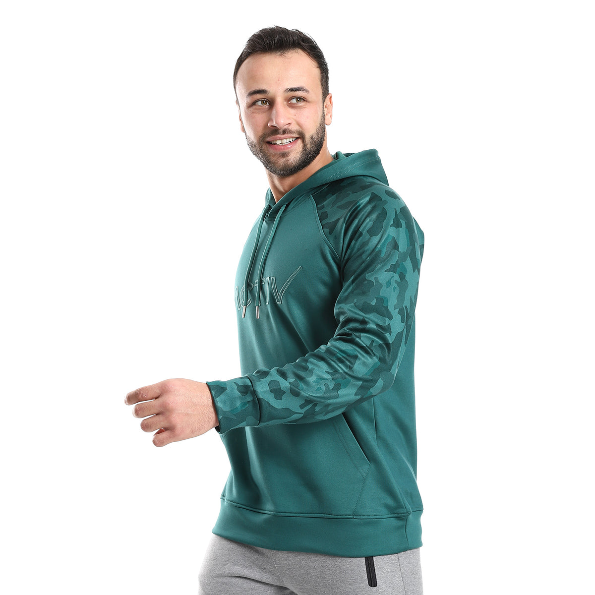 CAMOUFLAG PRINT OVERSIZ HOODIE - GREEN
