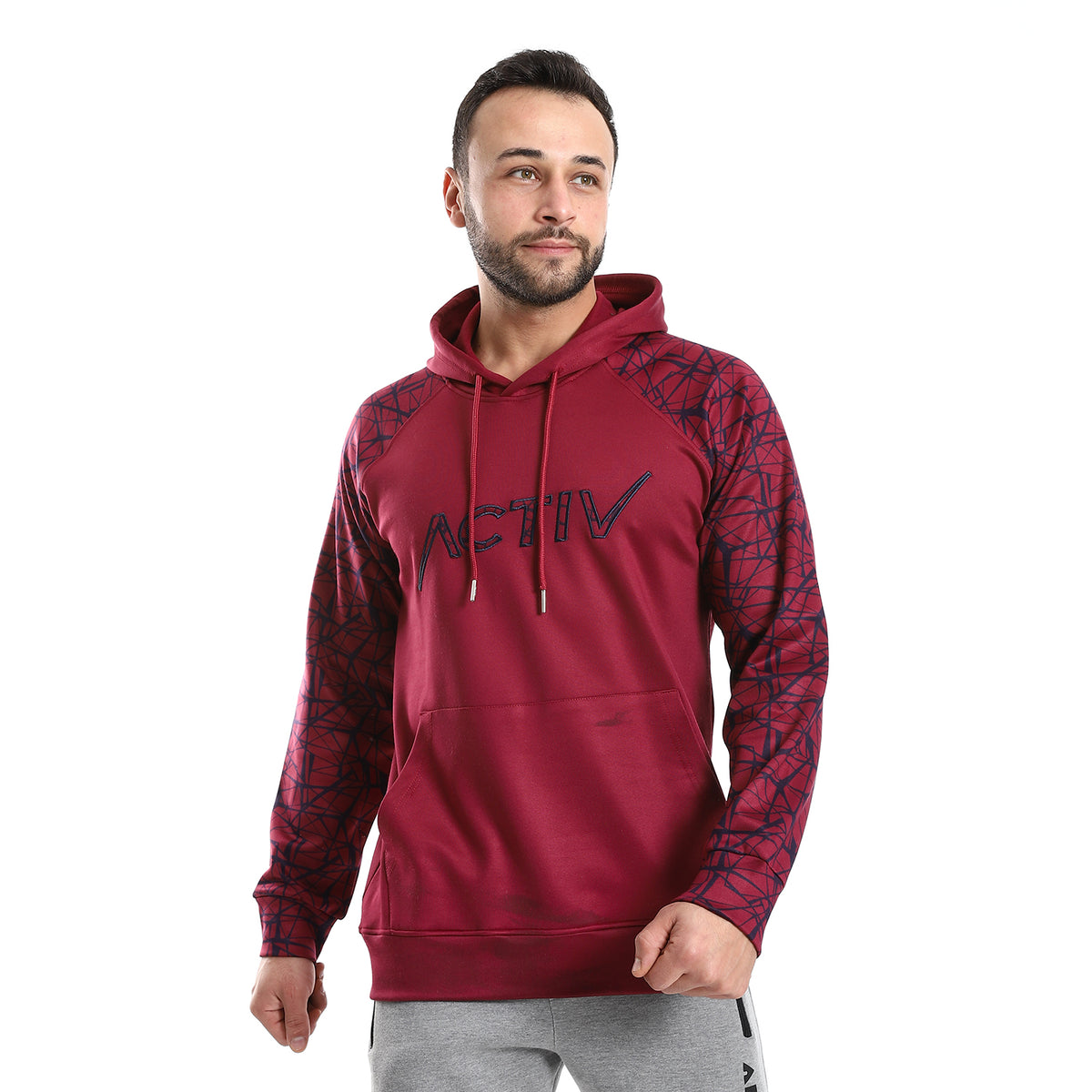 LOGO LINES PRINT OVERSIZ HOODY - MAROON