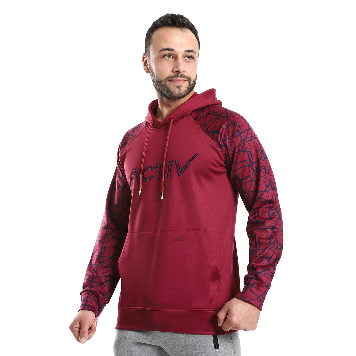 LOGO LINES PRINT OVERSIZ HOODY - MAROON