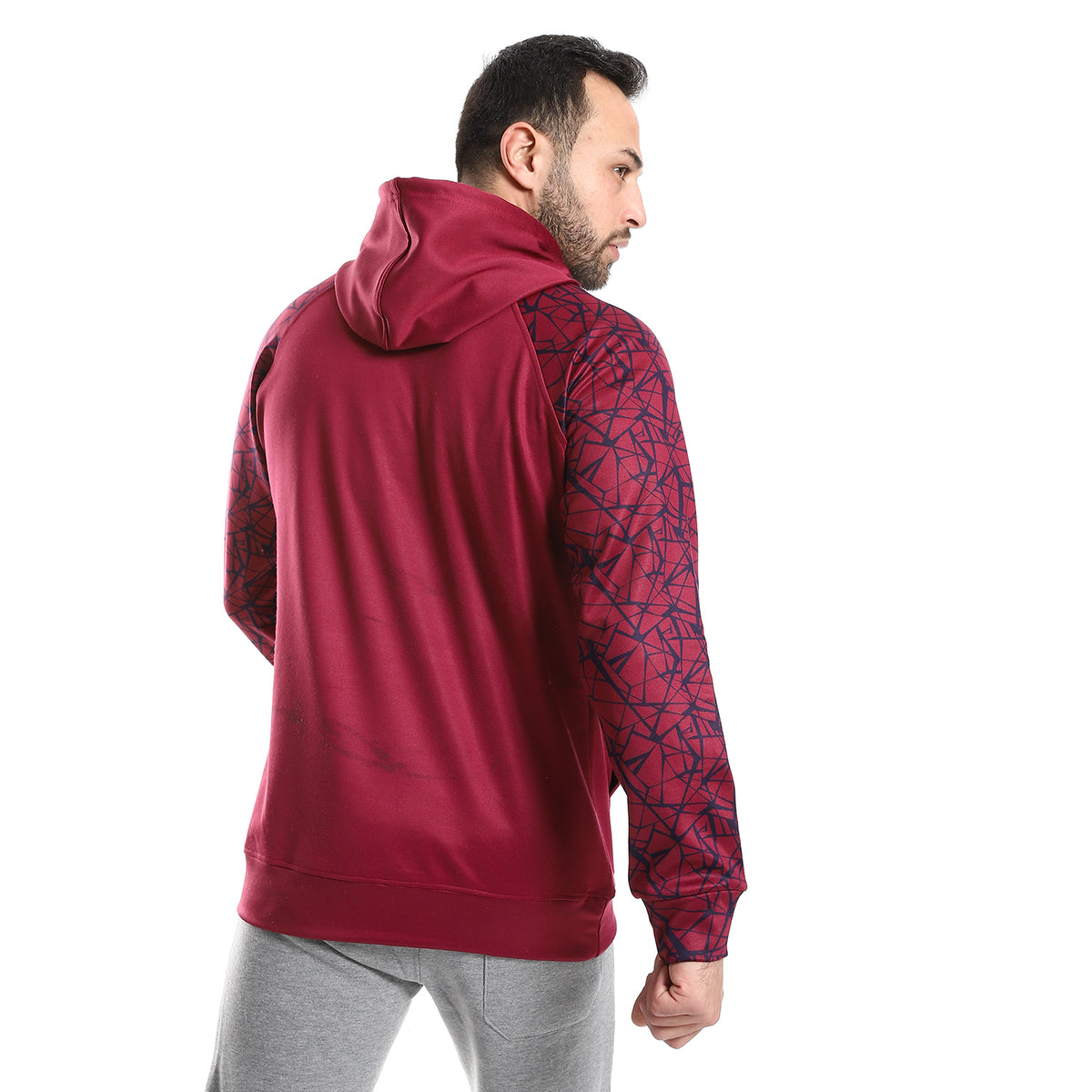 LOGO LINES PRINT OVERSIZ HOODY - MAROON