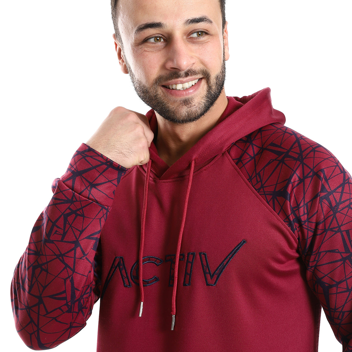 LOGO LINES PRINT OVERSIZ HOODY - MAROON