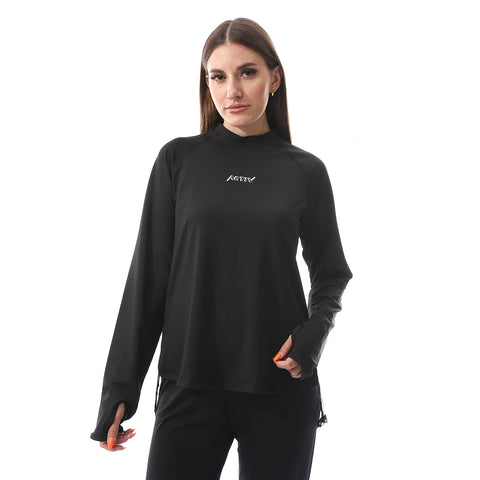 BACK MESH LONG SLEEVE TOP - BLACK