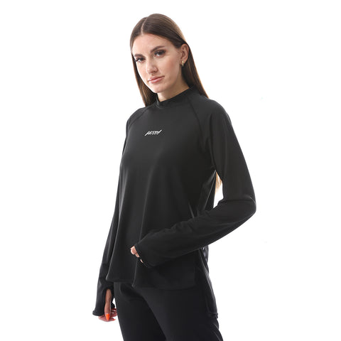 BACK MESH LONG SLEEVE TOP - BLACK