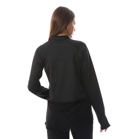 BACK MESH LONG SLEEVE TOP - BLACK