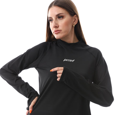 BACK MESH LONG SLEEVE TOP - BLACK