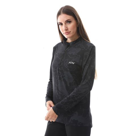 GRAPHIC HAFZIP LONG L/S TSHIRT - BLACK