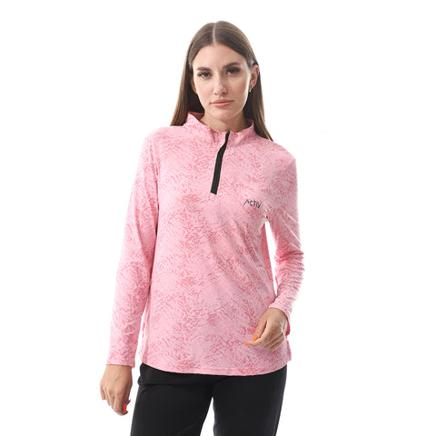 GRAPHC HAFZIP SHORT L/S TSHIRT - ROSE