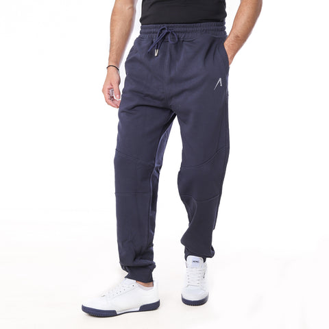 SWEATPANTS WITH LEATHER ZIPPER - D.BLUE