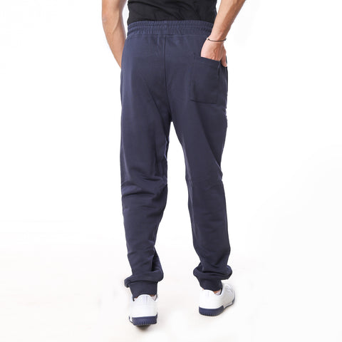 SWEATPANTS WITH LEATHER ZIPPER - D.BLUE