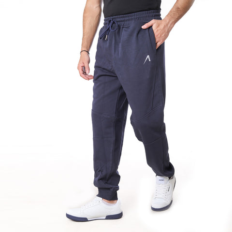 SWEATPANTS WITH LEATHER ZIPPER - D.BLUE