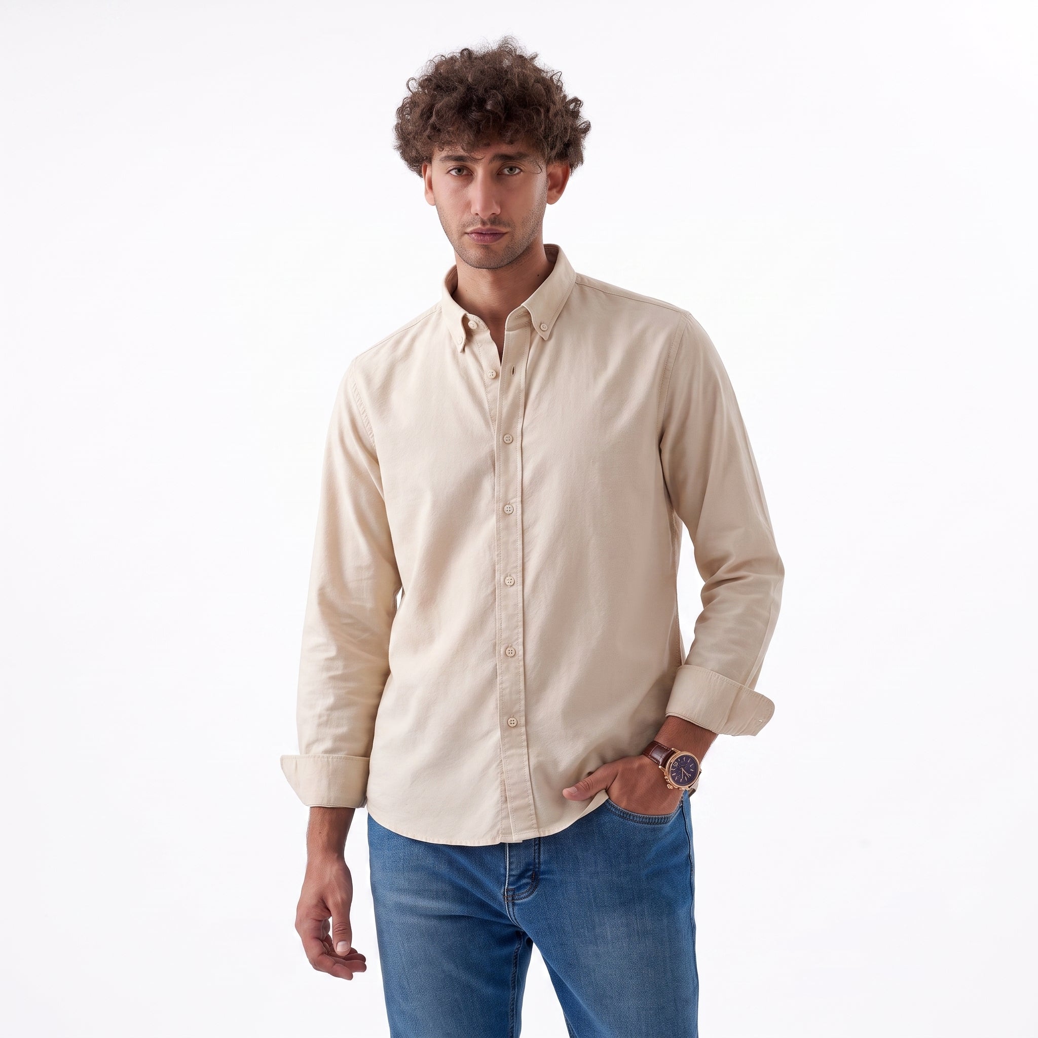 ACTIV PLAIN L/S OXFORD SHIRT - بيج