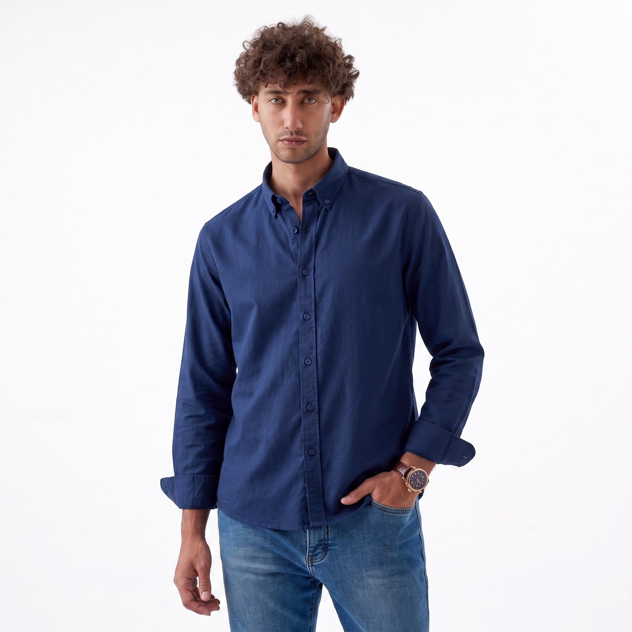 ACTIV PLAIN L/S OXFORD SHIRT - D.BLUE