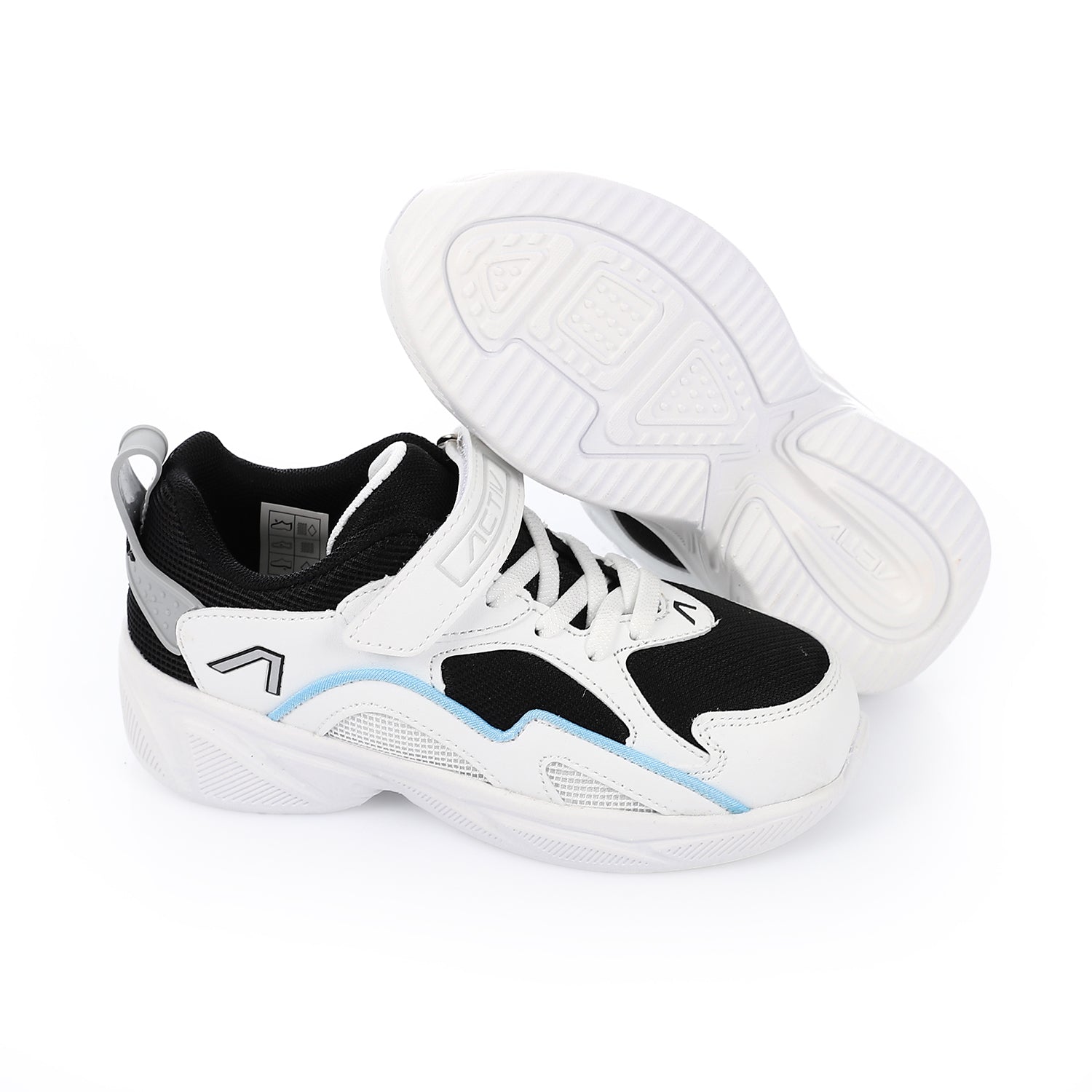 ACTIV KIDS VELCRO SHOES - WHT & BLK