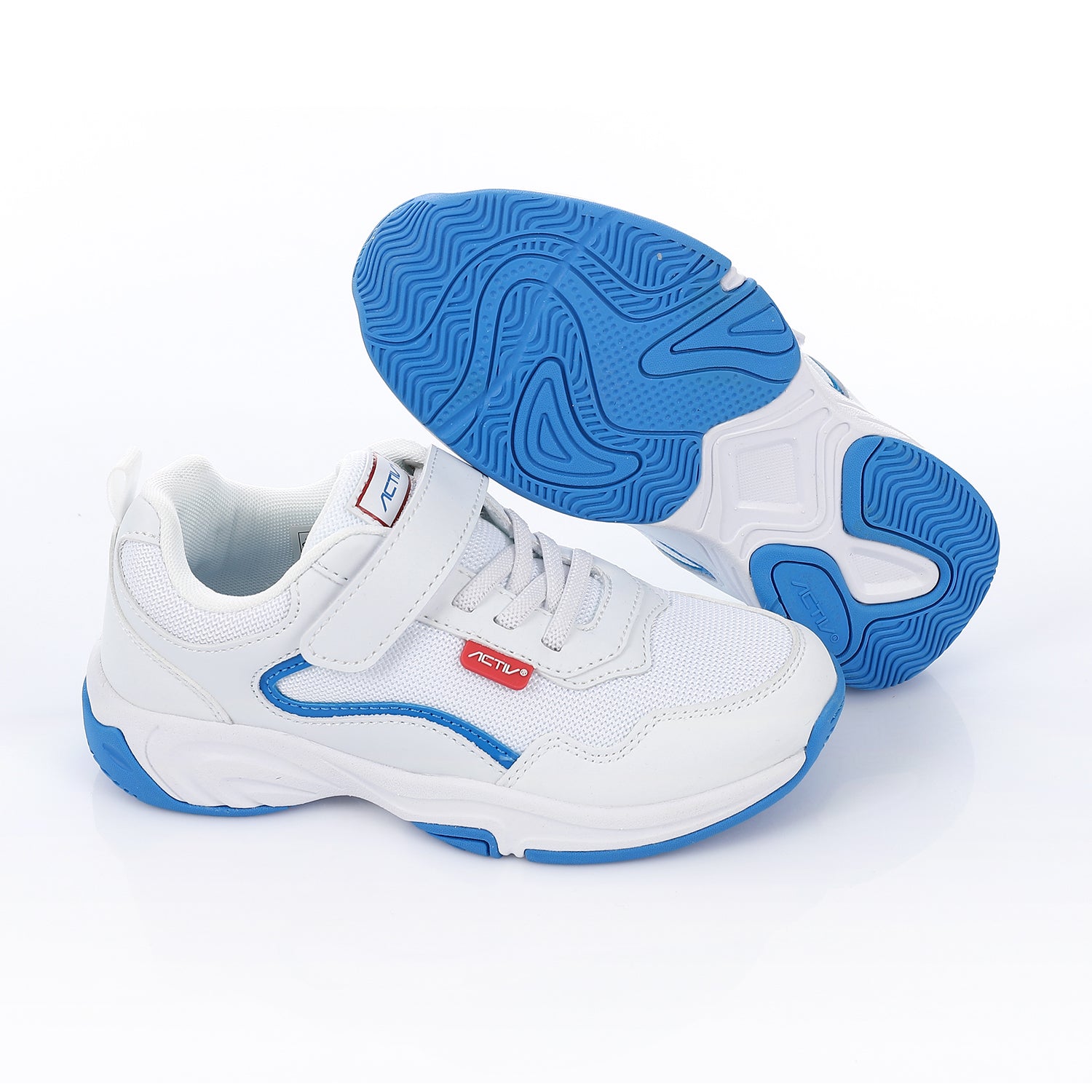 ACTIV KIDS VELCRO SHOES - WHT & BLUE