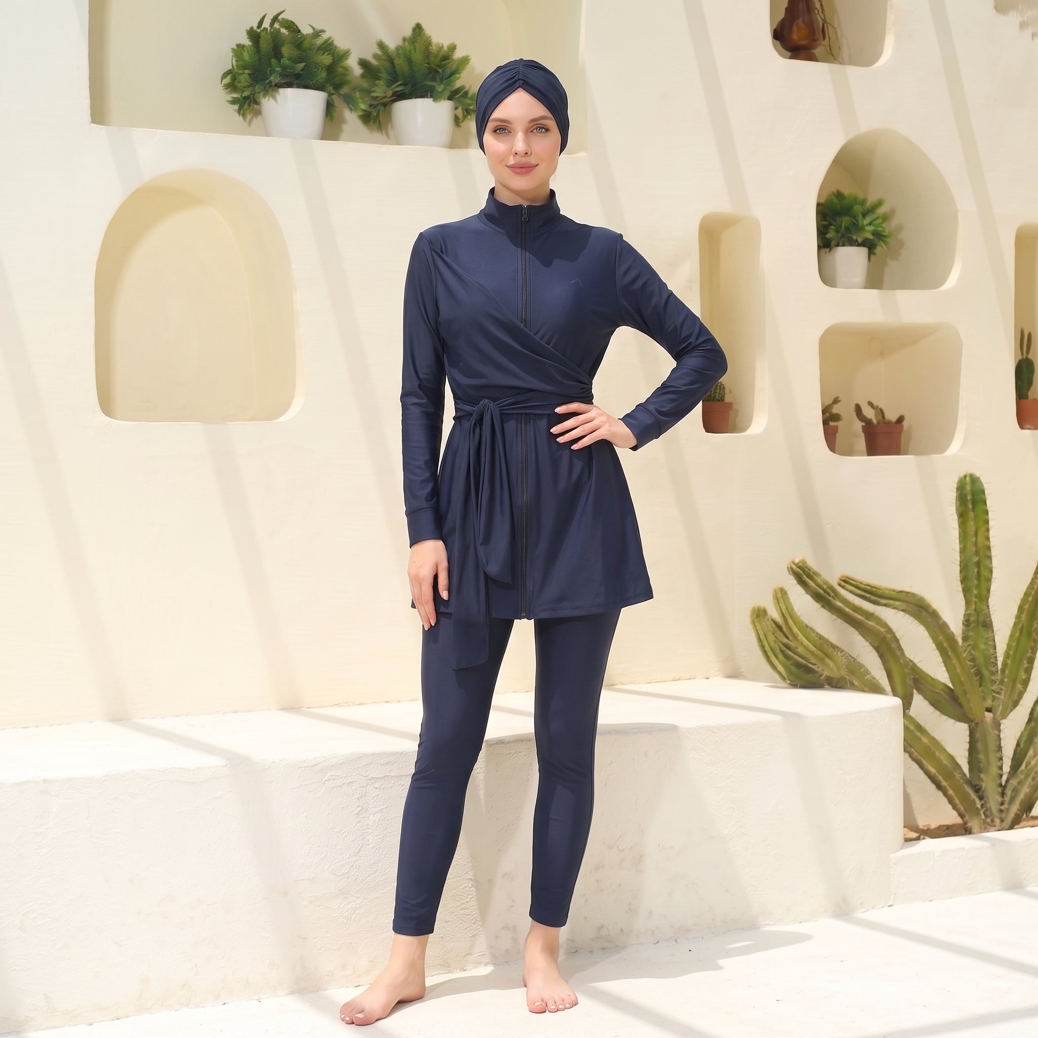 CREATIVE WARP ZIP BURKINI SET - رمادي