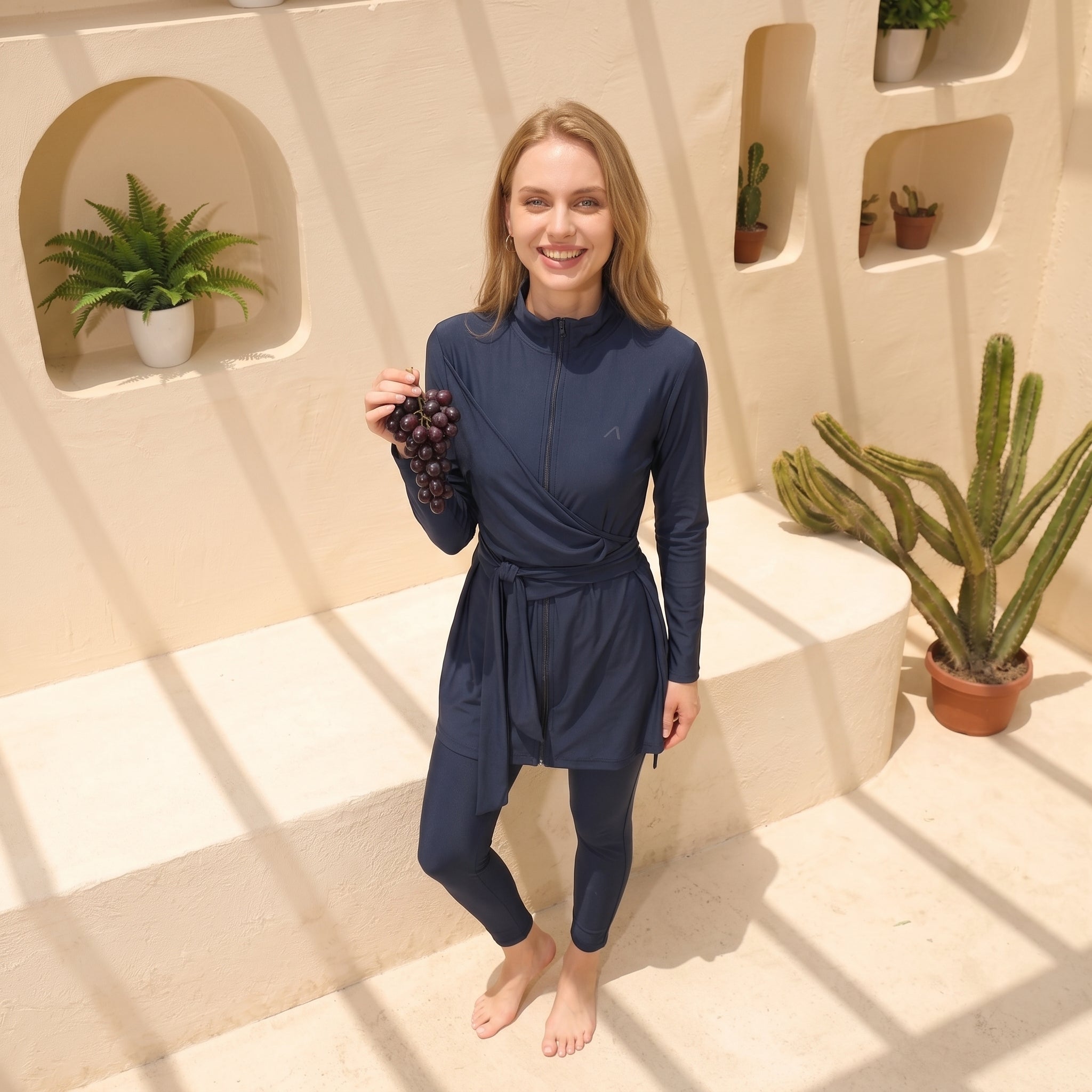 CREATIVE WARP ZIP BURKINI SET - رمادي