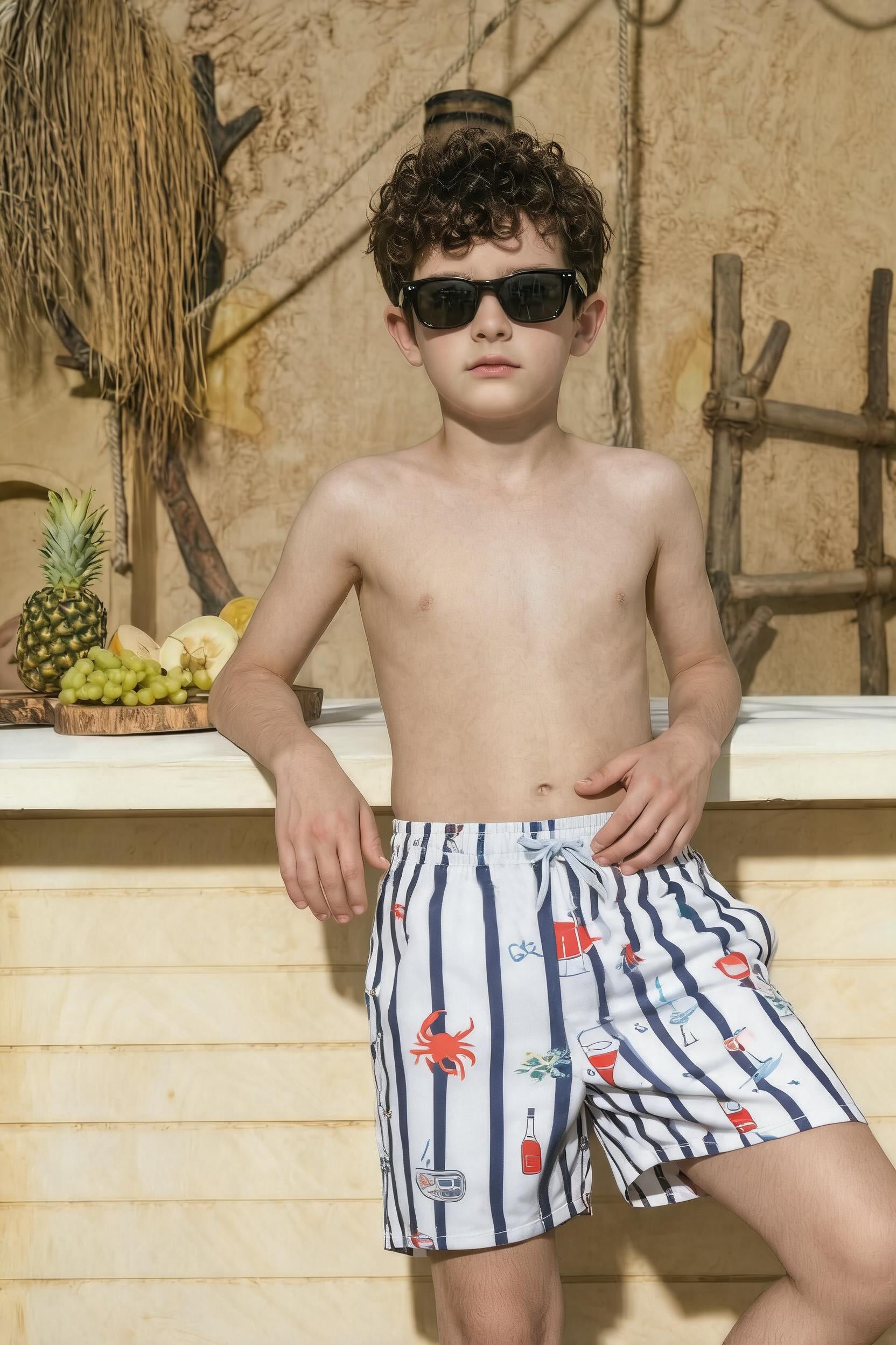 HARBOR STRIPE SWIM SHORTS - NAVY