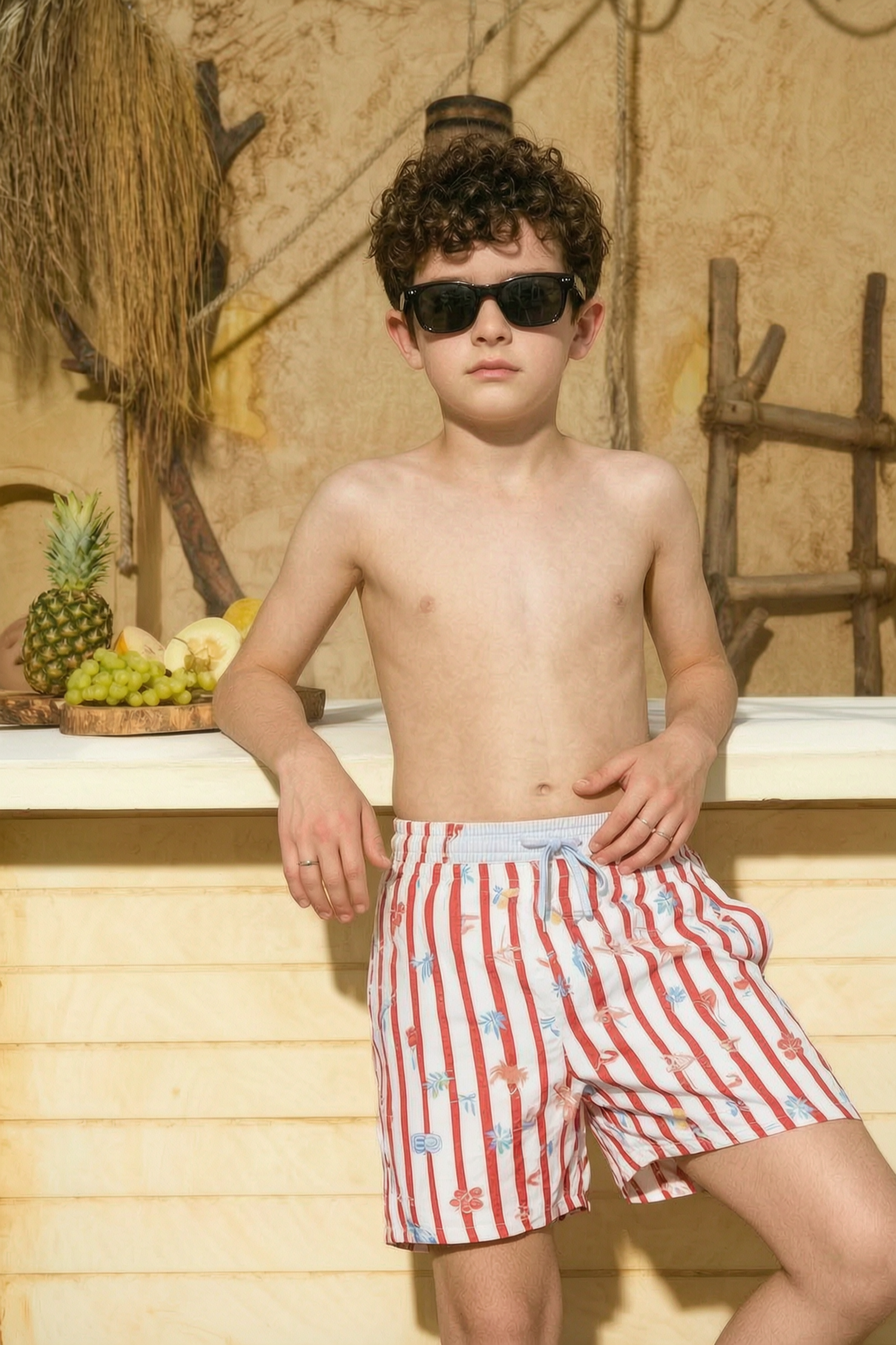 HARBOR STRIPE SWIM SHORTS - RED