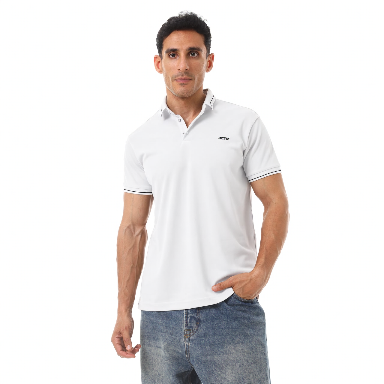ACTIV MEN'S BUTTON POLO SHIRT - WHITE