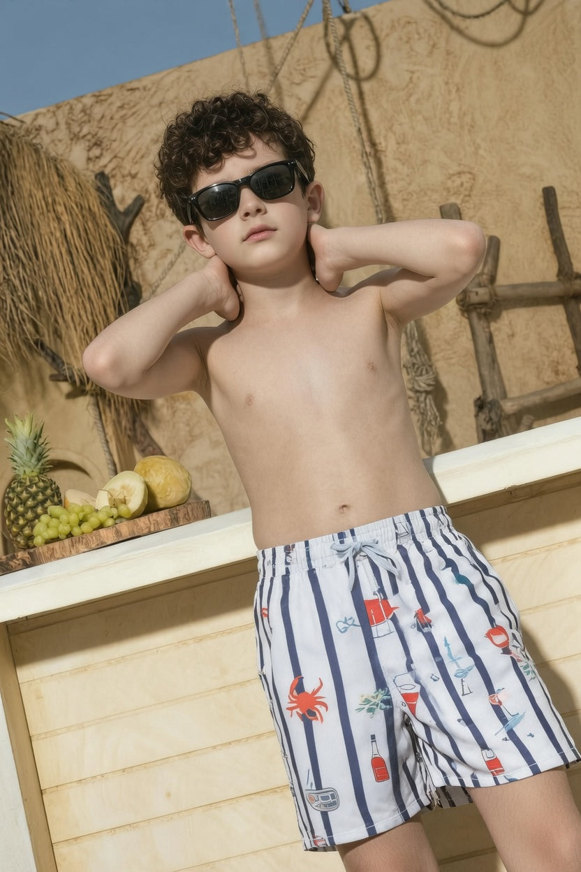 HARBOR STRIPE SWIM SHORTS - NAVY