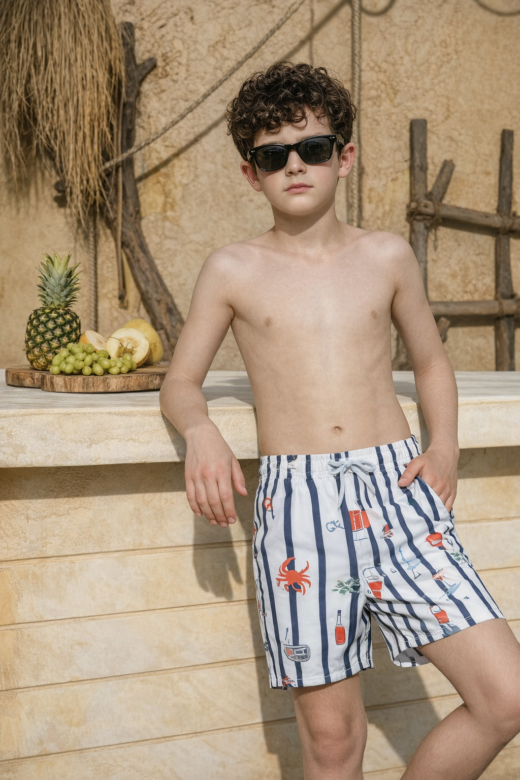 HARBOR STRIPE SWIM SHORTS - NAVY