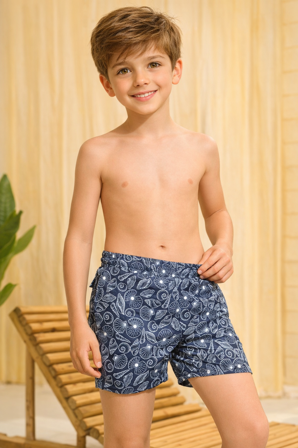 PEARLS SHELL PRINT SWIM SHORTS - NAVYBLUE