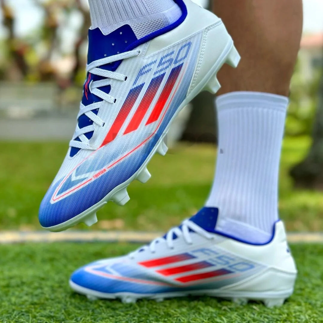 ADIDAS F50 CLUB FXG SHOES - WHT & BLUE